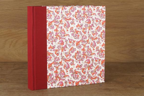 Elegantes Fotoalbum rot "Lugano", roter Leinenrücken, Handarbeit
